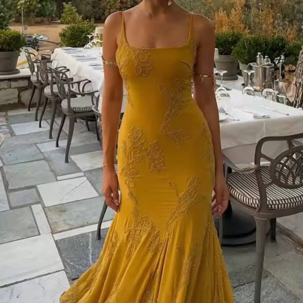 HOUSE OF CB 'Rosalia' Gold Embellished Hand Beaded Maxi Dress/Size L NWOT - Picture 6 of 15